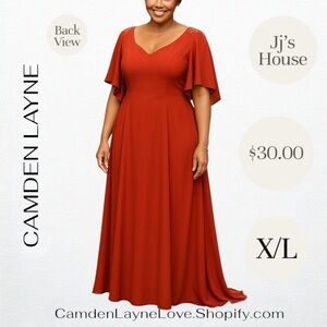 JJs House Rust V-Neck Flutter Sleeve Gown